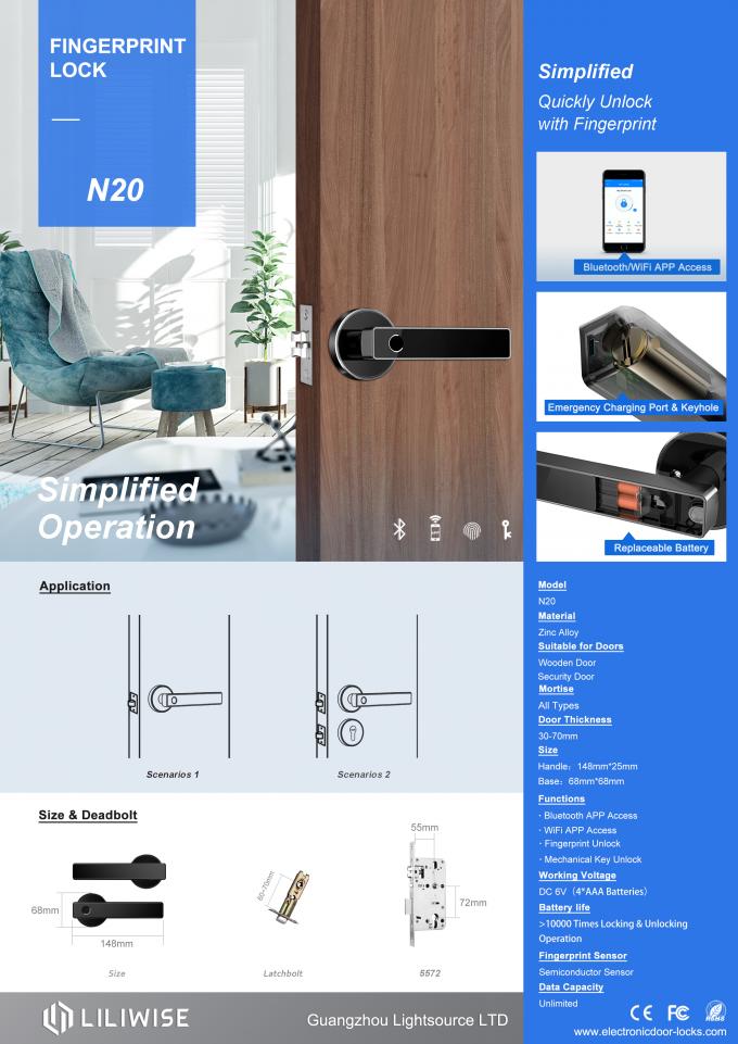 Ασύρματη Bluetooth κλειδαριών ασφάλειας τηλεχειρισμού WiFi κλειδαριά μοχλών λαβών πορτών δακτυλικών αποτυπωμάτων ηλεκτρονική 1