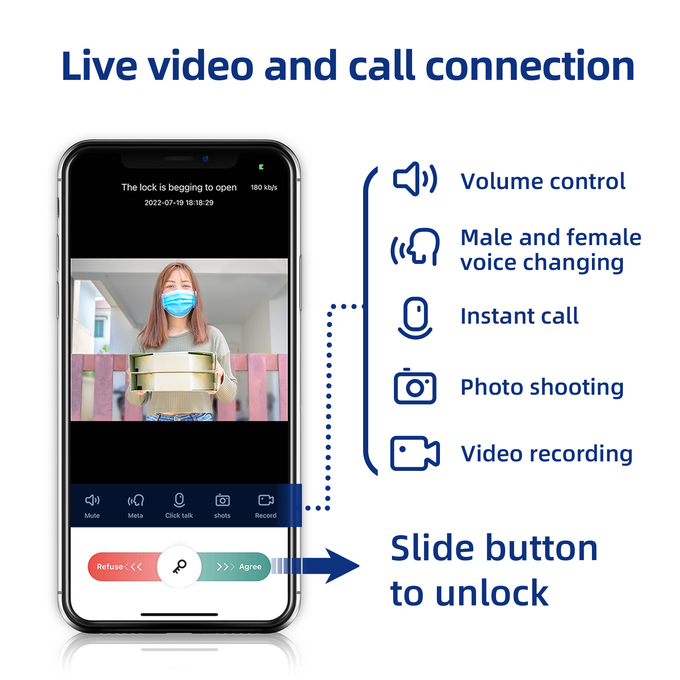 APP Bluetooth Tuya έξυπνη κλειδαριά πορτών Doorbell οικιακού βίντεο κλειδαριών 3