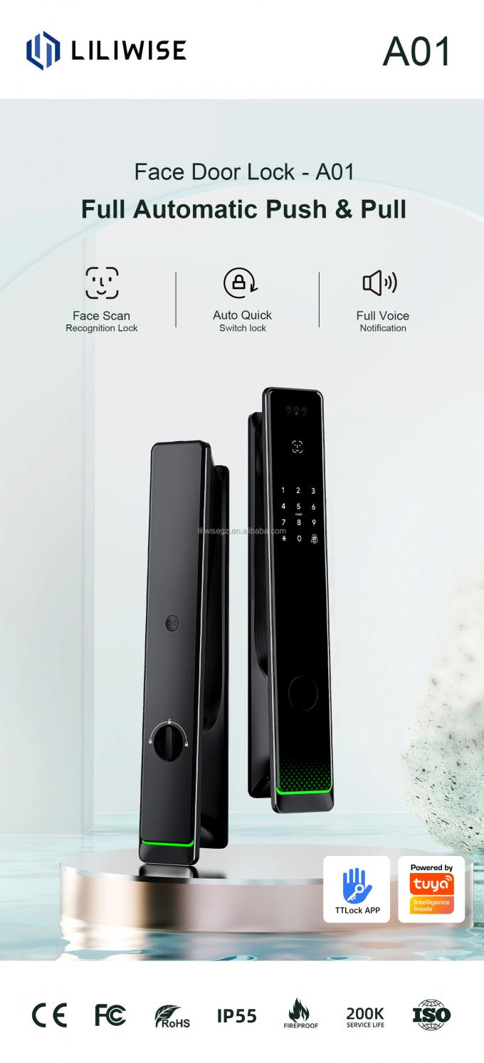 Liliwise Tuya Οικιακή Ασφάλεια Εμπροσθια κλειδαριά Εξωτερική Ψηφιακή Αποτυπώματα Ανερόπτωτη Ασφάλεια Αναγνώριση προσώπου έξυπνη κλειδαριά 2