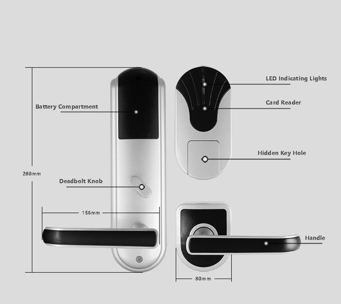 Έξοχες ασφαλείς κλειδαριές πορτών ξενοδοχείων Rfid, κλειδαριά 280mm πορτών έξυπνων καρτών συνήθειας * 80mm 3