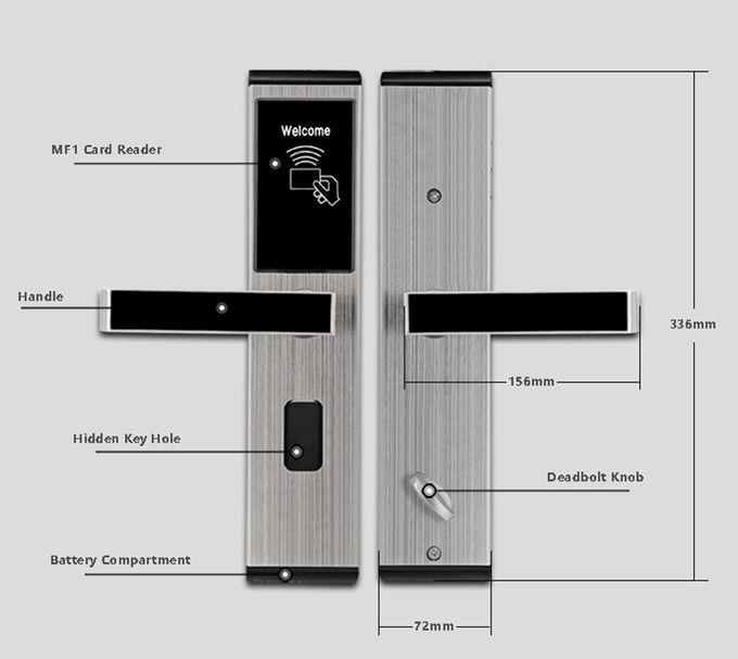 Κλειδαριές πρόσβασης Keyless ανοξείδωτου, ψηφιακές κλειδαριές πορτών δωματίου ξενοδοχείου καρτών RFID 2