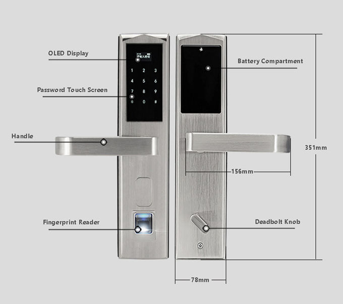 Κατοικημένες κλειδαριές πορτών Keyless, ηλεκτρονικές κλειδαριές 304 πορτών ξενοδοχείων δακτυλικών αποτυπωμάτων ανοξείδωτο 1