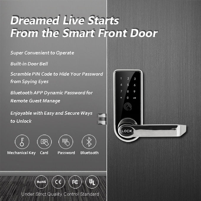 Κλειδαριά ελαφρύ 168mm * 68mm πορτών Bluetooth καρτών δακτυλικών αποτυπωμάτων για τα σπίτια 0
