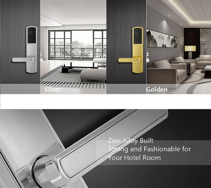 Χρυσές κλειδαριές πορτών ξενοδοχείων ηλεκτρονικές, κλειδαριά πορτών καρτών κλειδιών καρτών RFID για τα ξενοδοχεία 1